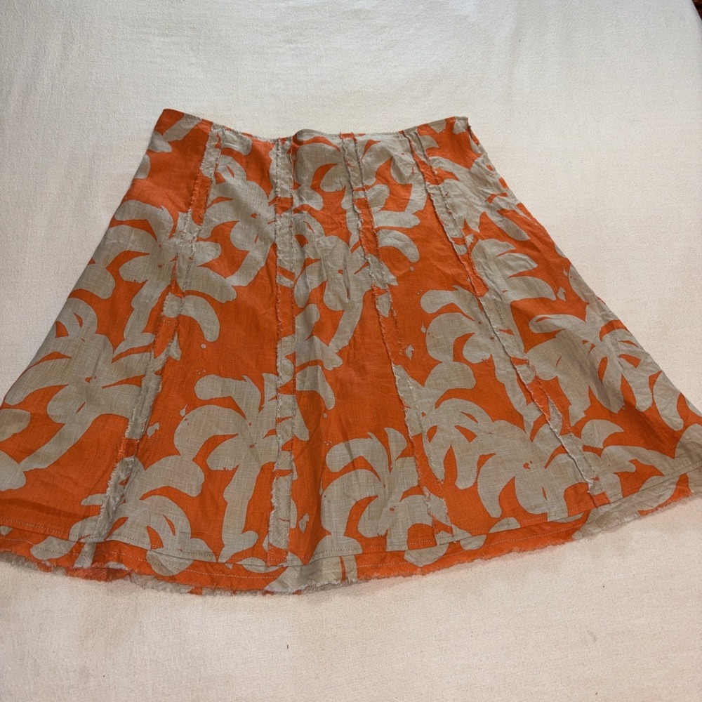 Tommy Bahama Linen Tan Orange Palm Tree Skirt‎ Women's Size 14 Resortwear